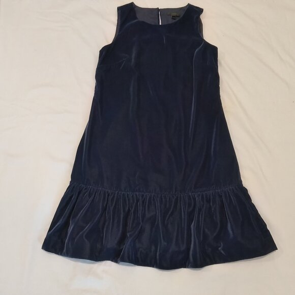 J Crew Blue Velvet Ruffle Hem Dress Sleeveless Size2 - Picture 4 of 9